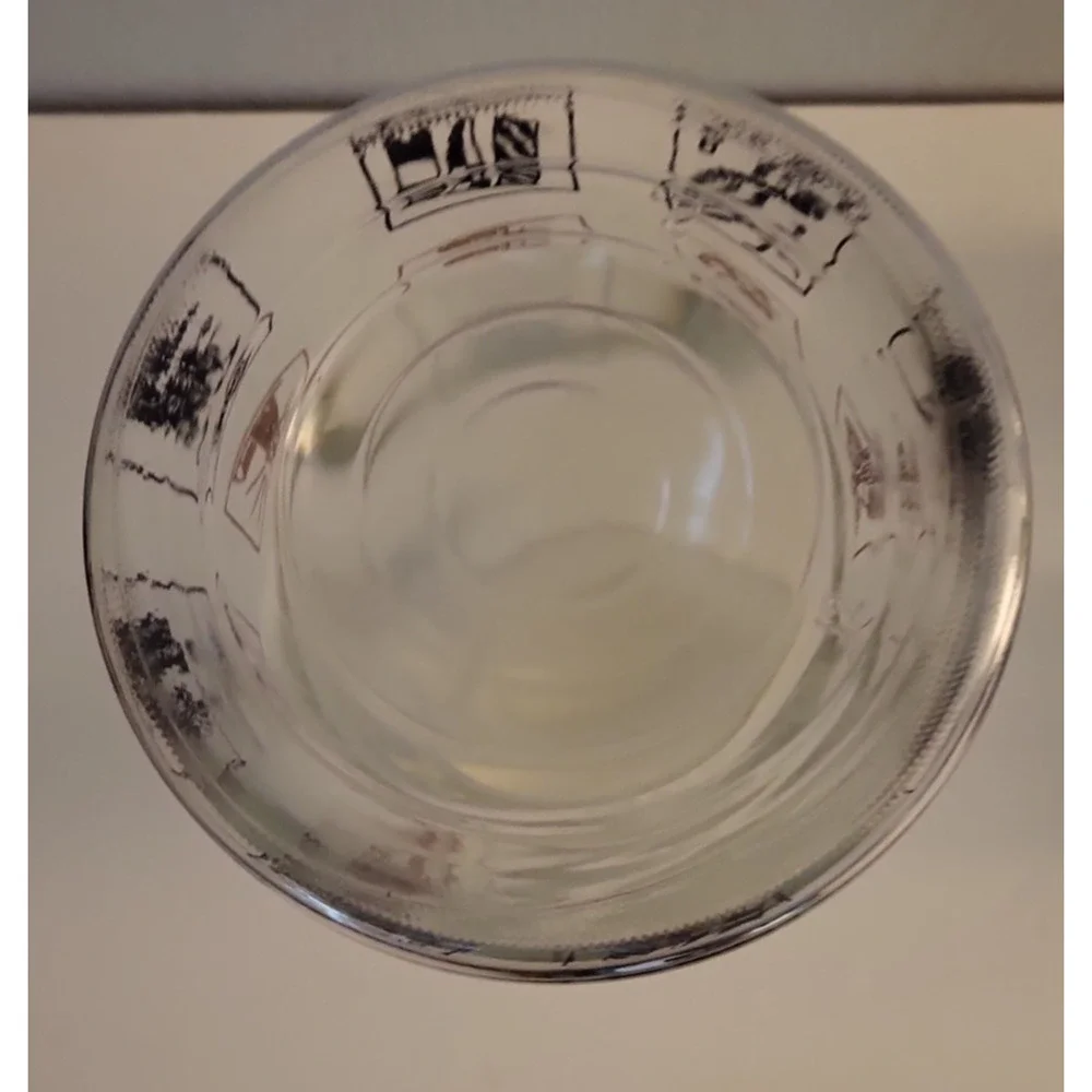 Set of 5 VTG HAZEL ATLAS MCM NAUTICAL THEME GLASSES & DECANTER BLACK WHITE GOLD